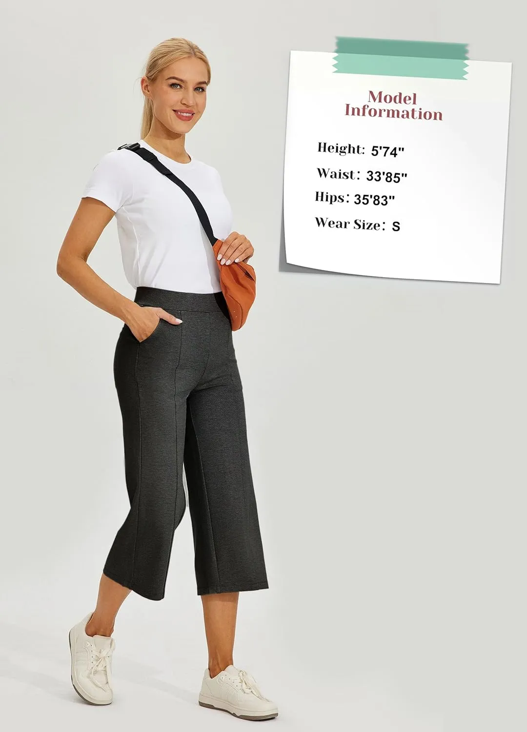 Willit Women's Capri Pants Dress Yoga Pants Wide Leg Business Casual Capris Work Slacks Stretch High Waisted 21"