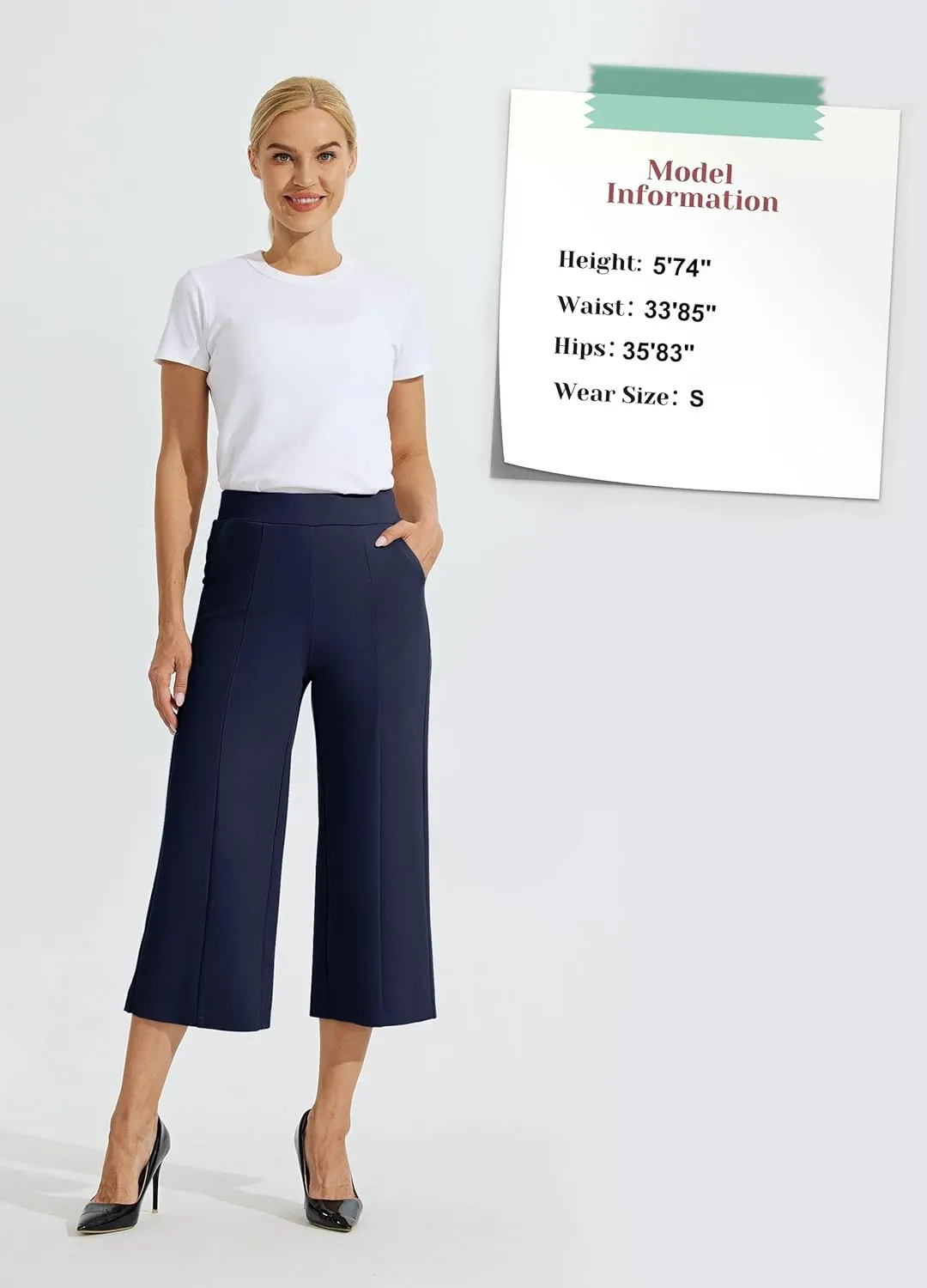 Willit Women's Capri Pants Dress Yoga Pants Wide Leg Business Casual Capris Work Slacks Stretch High Waisted 21"