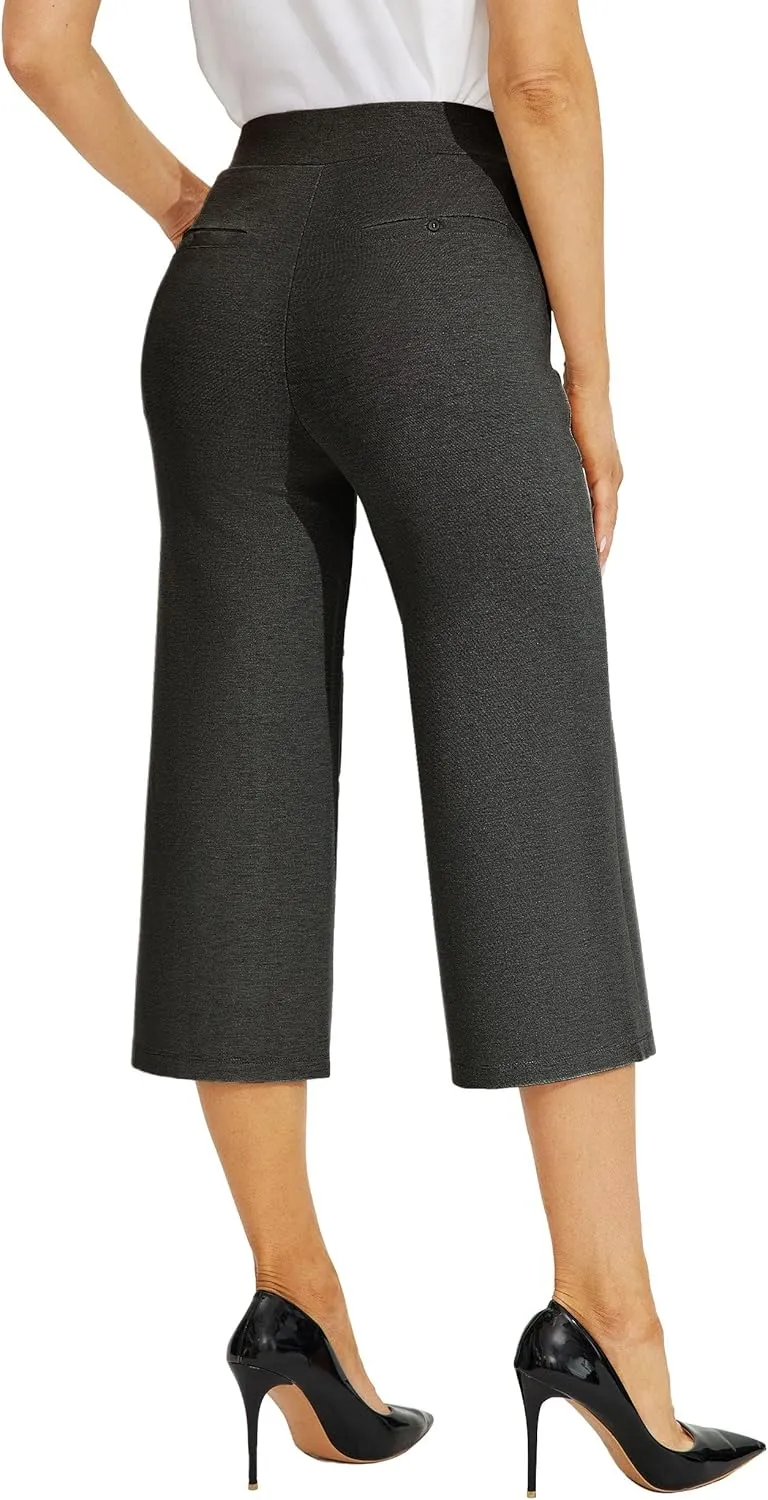 Willit Women's Capri Pants Dress Yoga Pants Wide Leg Business Casual Capris Work Slacks Stretch High Waisted 21"