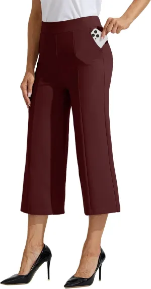 Willit Women's Capri Pants Dress Yoga Pants Wide Leg Business Casual Capris Work Slacks Stretch High Waisted 21"