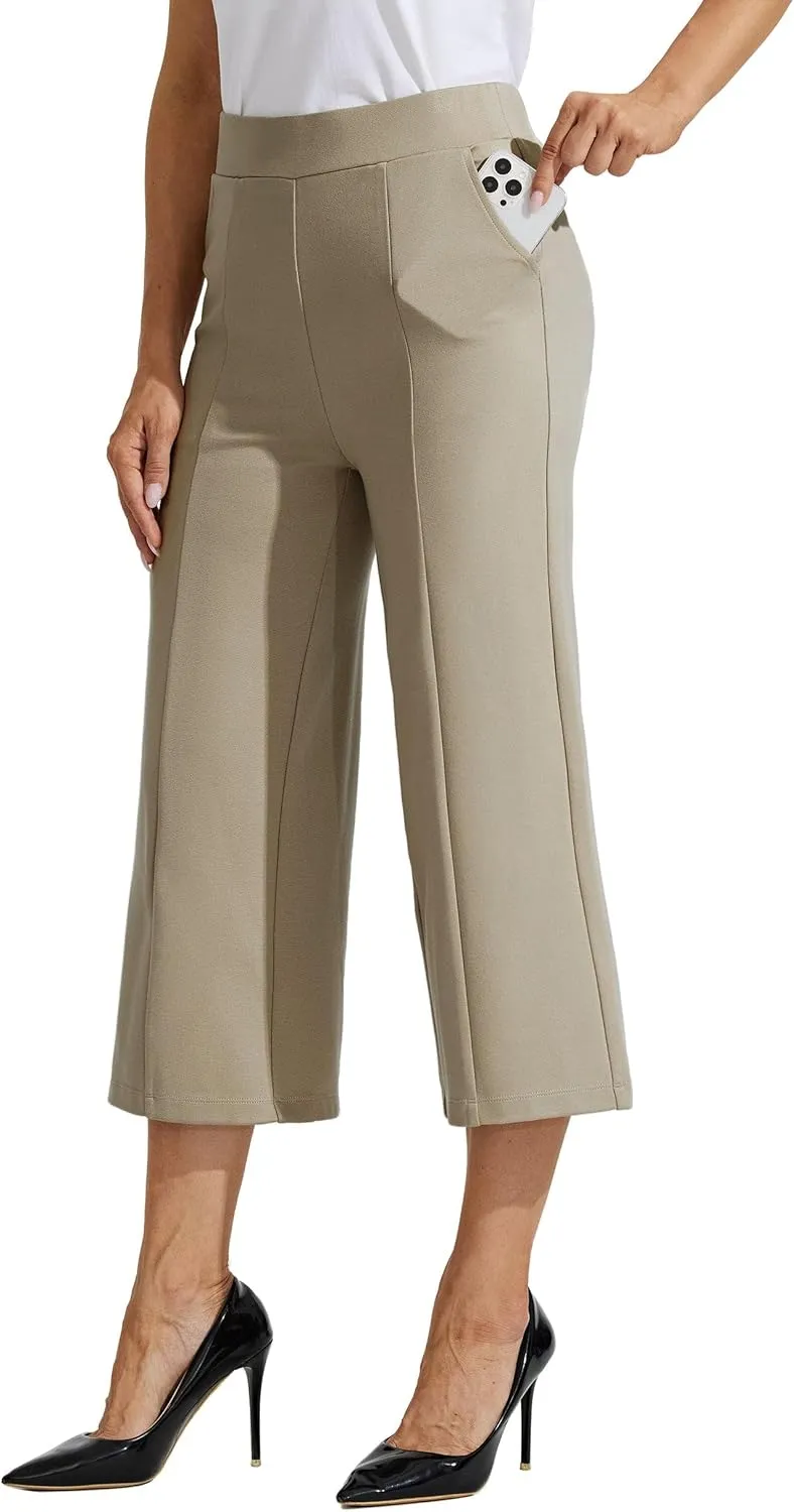 Willit Women's Capri Pants Dress Yoga Pants Wide Leg Business Casual Capris Work Slacks Stretch High Waisted 21"