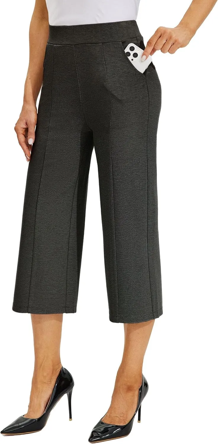 Willit Women's Capri Pants Dress Yoga Pants Wide Leg Business Casual Capris Work Slacks Stretch High Waisted 21"