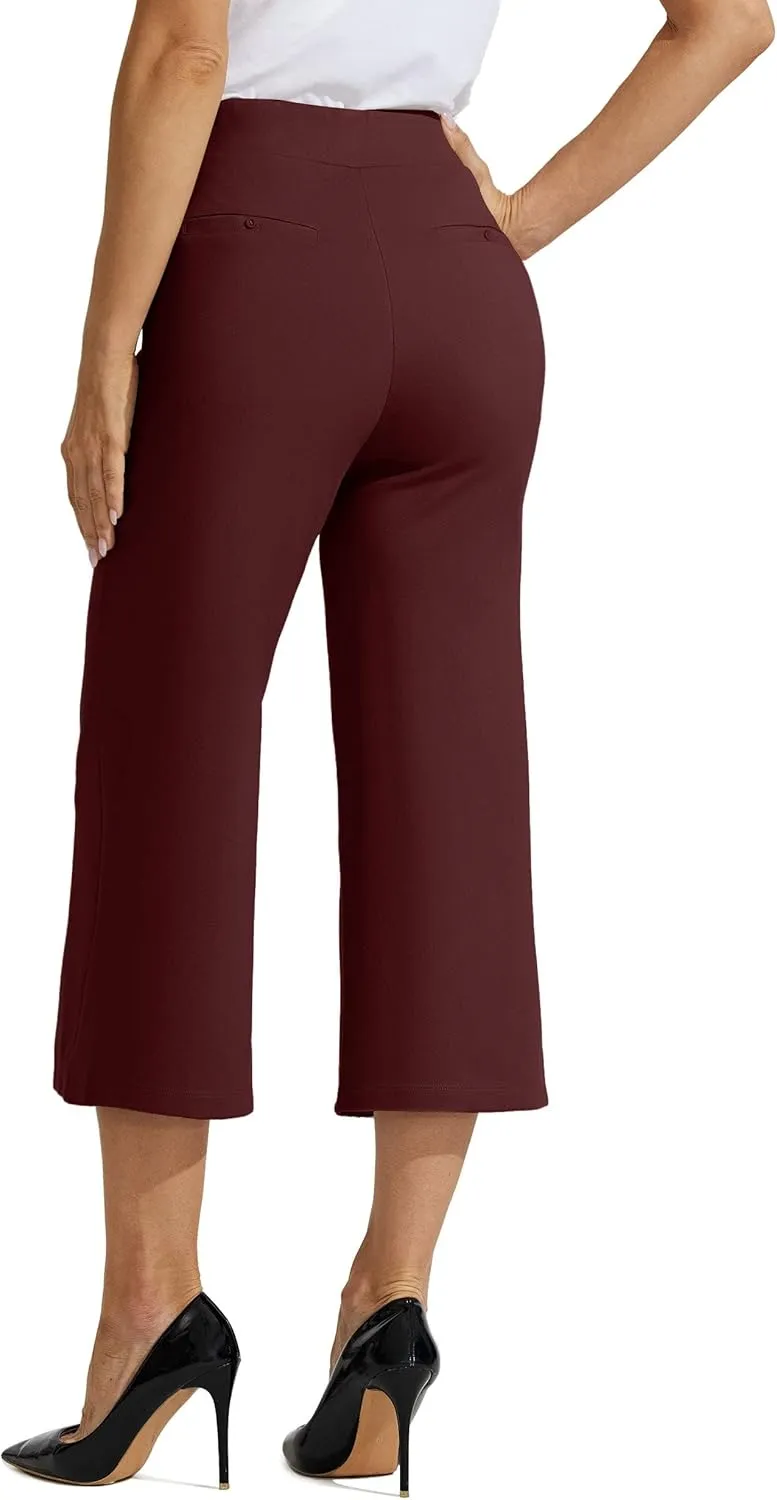 Willit Women's Capri Pants Dress Yoga Pants Wide Leg Business Casual Capris Work Slacks Stretch High Waisted 21"