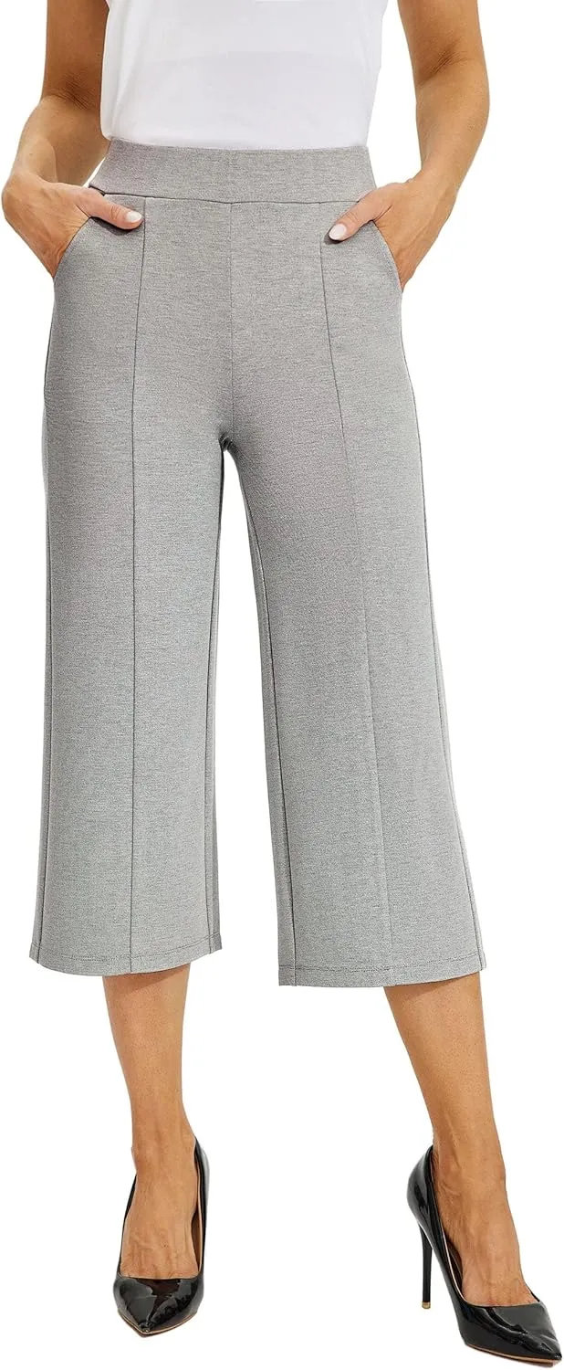 Willit Women's Capri Pants Dress Yoga Pants Wide Leg Business Casual Capris Work Slacks Stretch High Waisted 21"