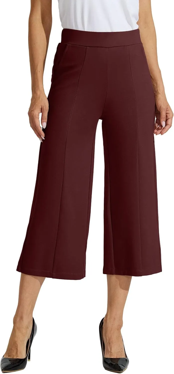 Willit Women's Capri Pants Dress Yoga Pants Wide Leg Business Casual Capris Work Slacks Stretch High Waisted 21"