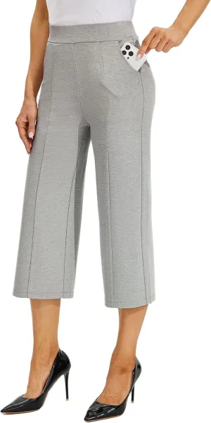 Willit Women's Capri Pants Dress Yoga Pants Wide Leg Business Casual Capris Work Slacks Stretch High Waisted 21"