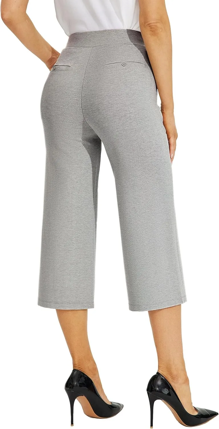 Willit Women's Capri Pants Dress Yoga Pants Wide Leg Business Casual Capris Work Slacks Stretch High Waisted 21"