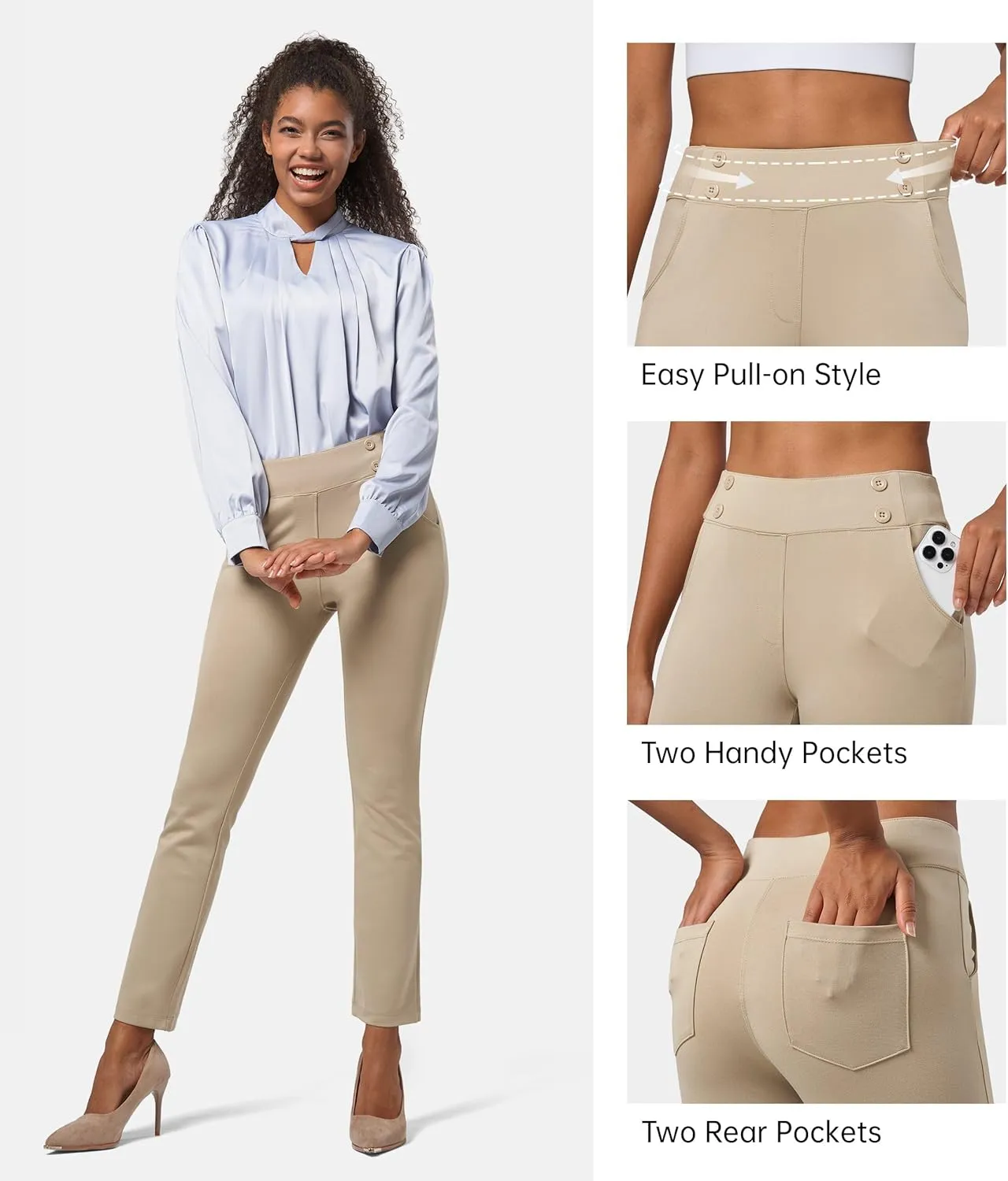 Willit Women's Yoga Dress Pants Stretch Business Work Casual Pants High Waisted Cropped Office Pants 27"