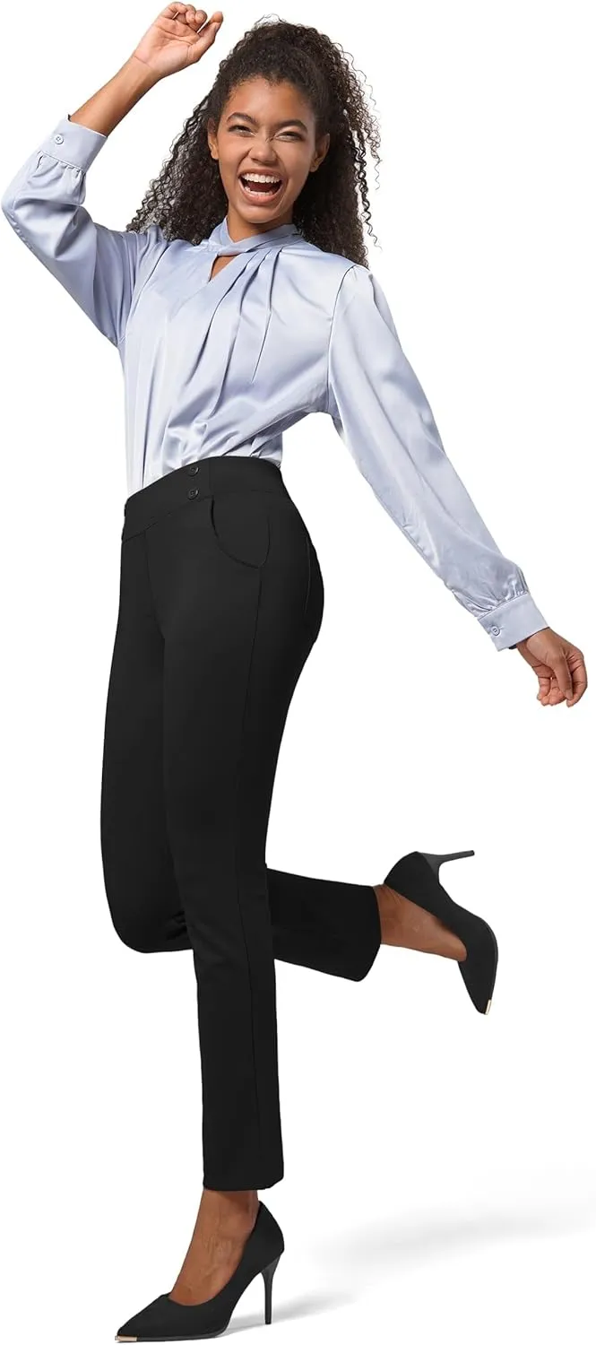 Willit Women's Yoga Dress Pants Stretch Business Work Casual Pants High Waisted Cropped Office Pants 27"