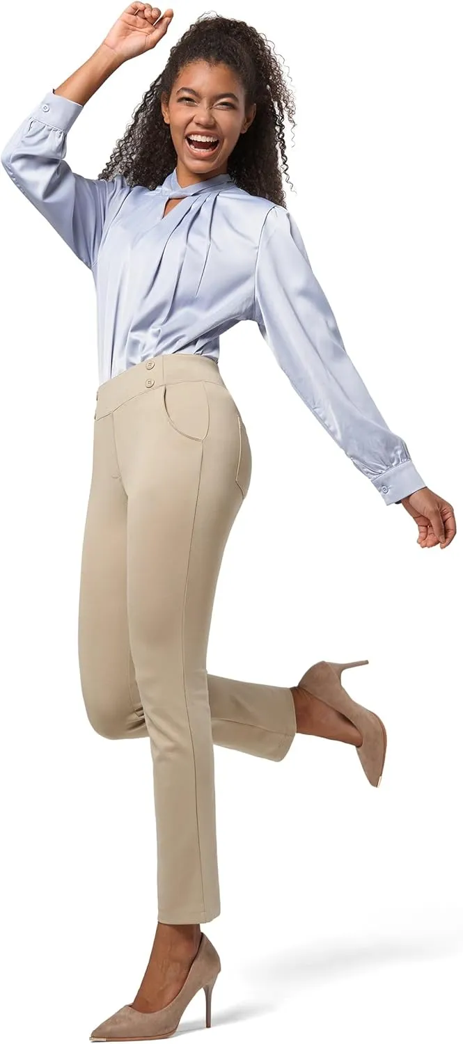 Willit Women's Yoga Dress Pants Stretch Business Work Casual Pants High Waisted Cropped Office Pants 27"