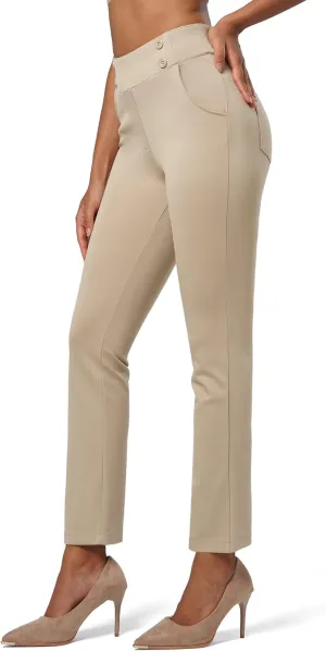 Willit Women's Yoga Dress Pants Stretch Business Work Casual Pants High Waisted Cropped Office Pants 27"