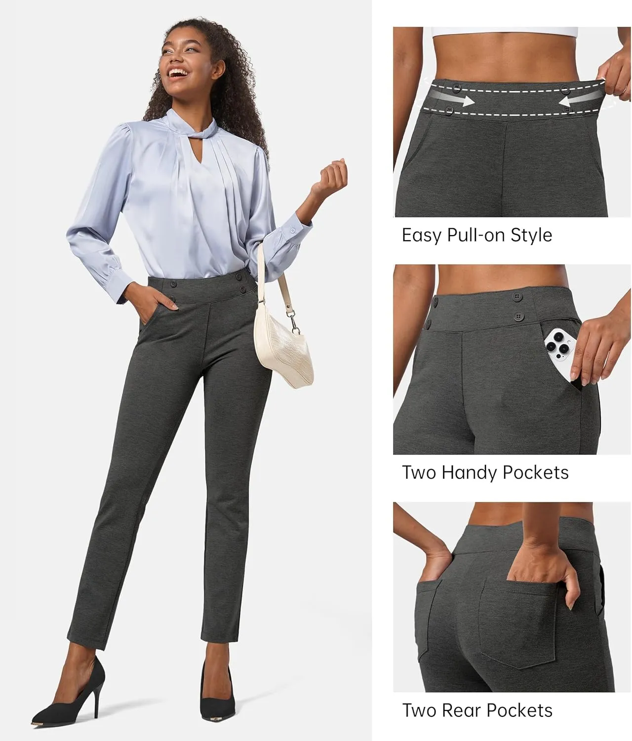 Willit Women's Yoga Dress Pants Stretch Business Work Casual Pants High Waisted Cropped Office Pants 27"