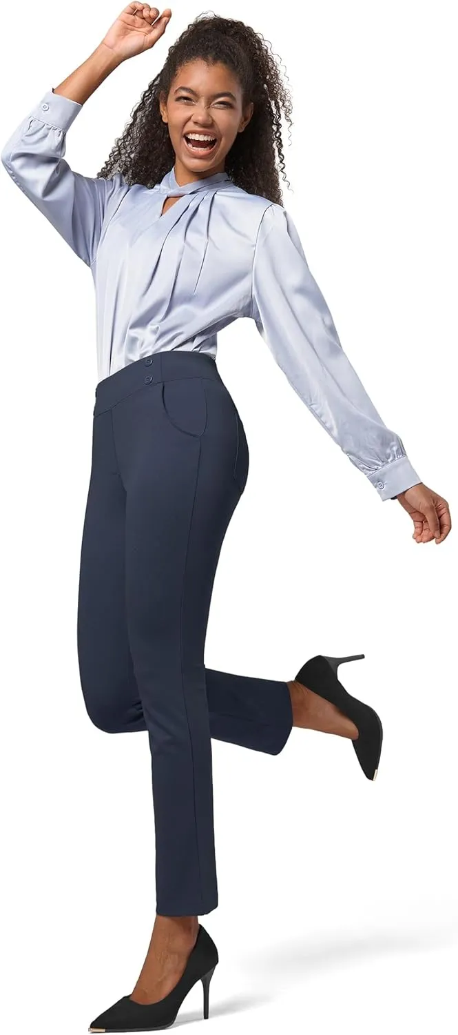Willit Women's Yoga Dress Pants Stretch Business Work Casual Pants High Waisted Cropped Office Pants 27"