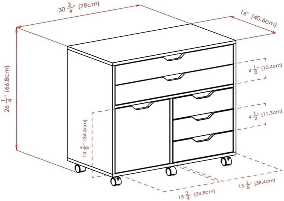 Winsome Halifax Storage Mobile Cabinets, 1 Door, 3 Drawers, 2 Wide Drawers, for Home Office, Black