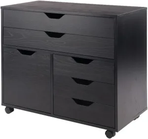 Winsome Halifax Storage Mobile Cabinets, 1 Door, 3 Drawers, 2 Wide Drawers, for Home Office, Black