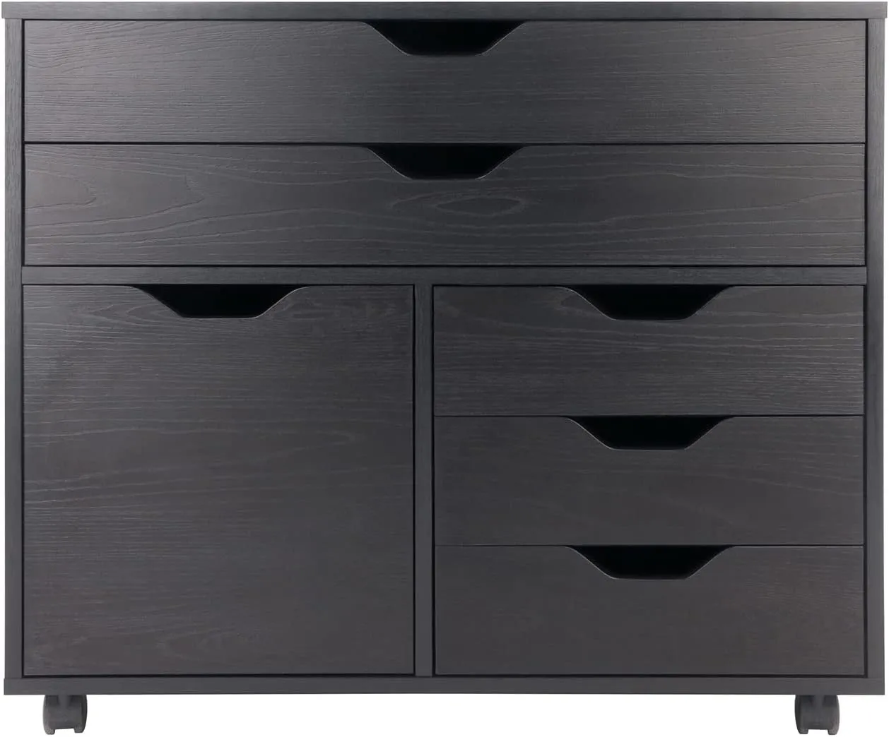 Winsome Halifax Storage Mobile Cabinets, 1 Door, 3 Drawers, 2 Wide Drawers, for Home Office, Black