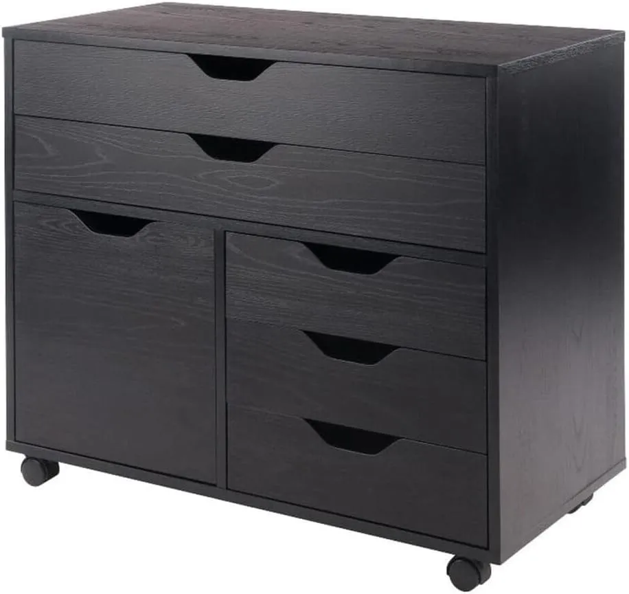 Winsome Halifax Storage Mobile Cabinets, 1 Door, 3 Drawers, 2 Wide Drawers, for Home Office, Black
