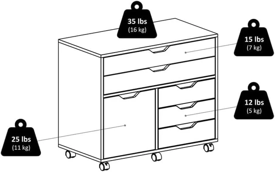 Winsome Halifax Storage Mobile Cabinets, 1 Door, 3 Drawers, 2 Wide Drawers, for Home Office, Black