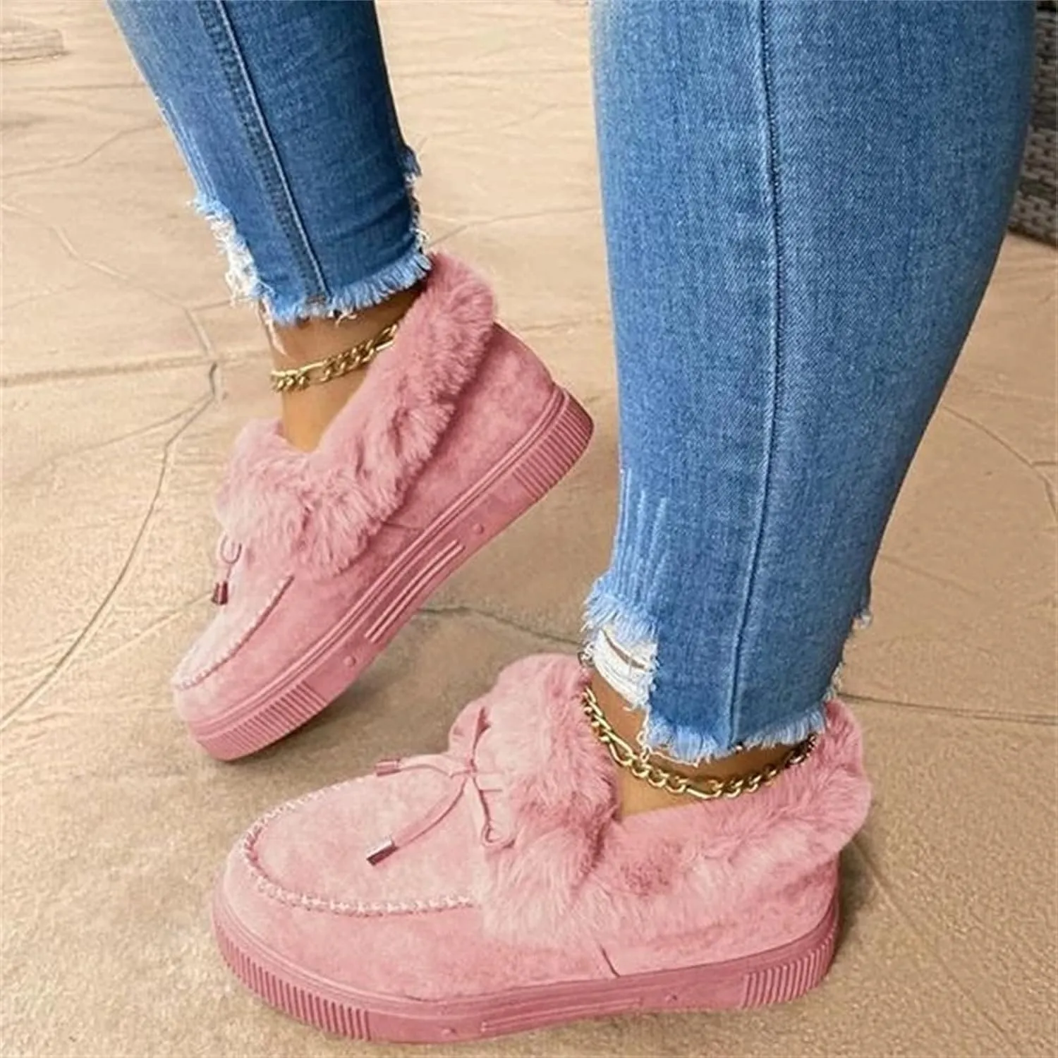 Winter Boots For Women 2024 Slip On Warm Snow Ankle Booties Fashion Fur Lined Outdoor Comfortable Loafers Shoes