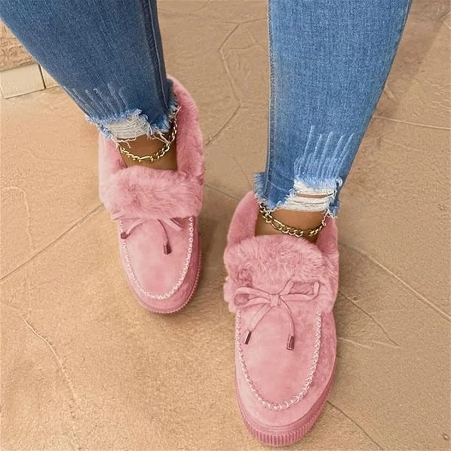 Winter Boots For Women 2024 Slip On Warm Snow Ankle Booties Fashion Fur Lined Outdoor Comfortable Loafers Shoes