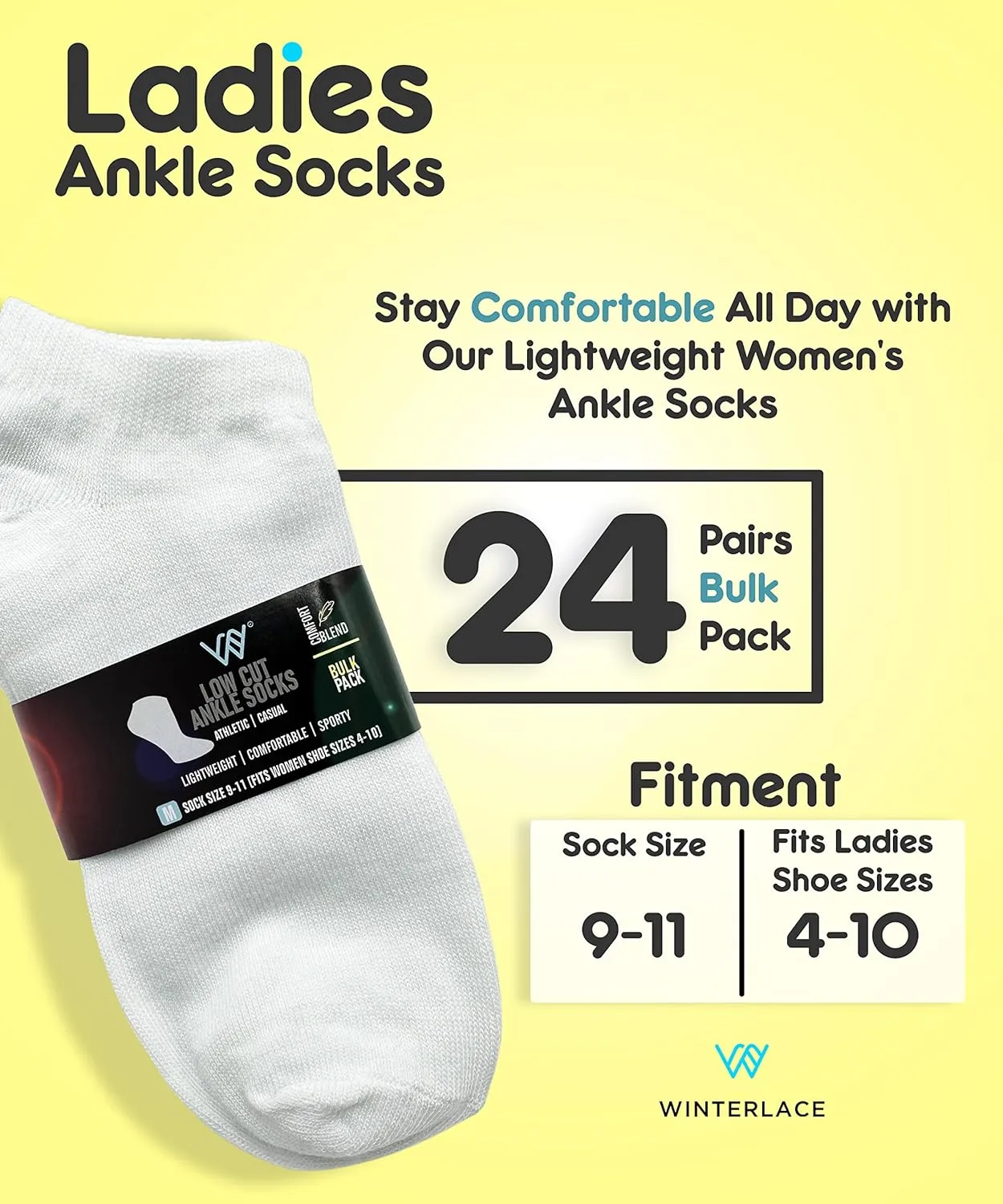 Winterlace 24 Pairs Ankle Socks for Women & Girls Bulk Pack, Fun Cute Low Cut No Show, Colorful Soft