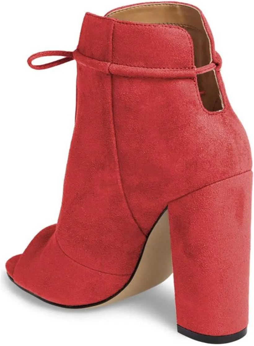 Women Chic Open Peep Toe Strappy Ankle Boots Chunky High Heel Lace up Stylish Party Prom Summer Sandal Booties Size 4-16 US
