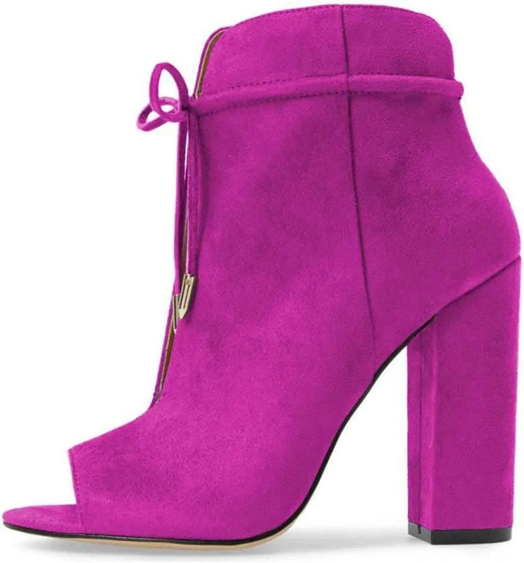 Women Chic Open Peep Toe Strappy Ankle Boots Chunky High Heel Lace up Stylish Party Prom Summer Sandal Booties Size 4-16 US