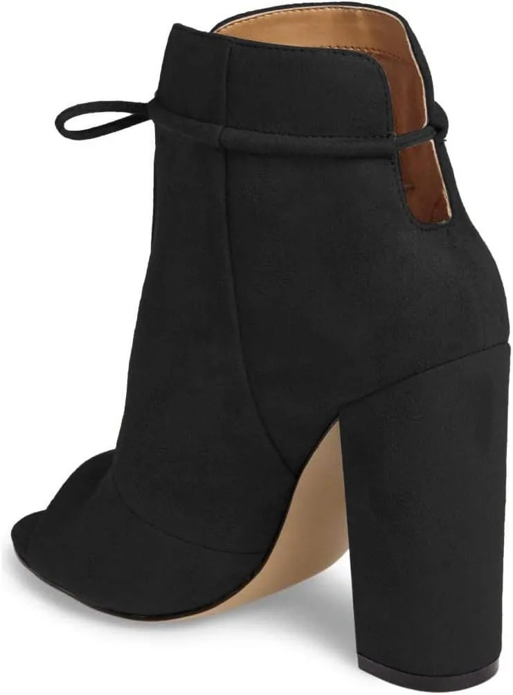 Women Chic Open Peep Toe Strappy Ankle Boots Chunky High Heel Lace up Stylish Party Prom Summer Sandal Booties Size 4-16 US
