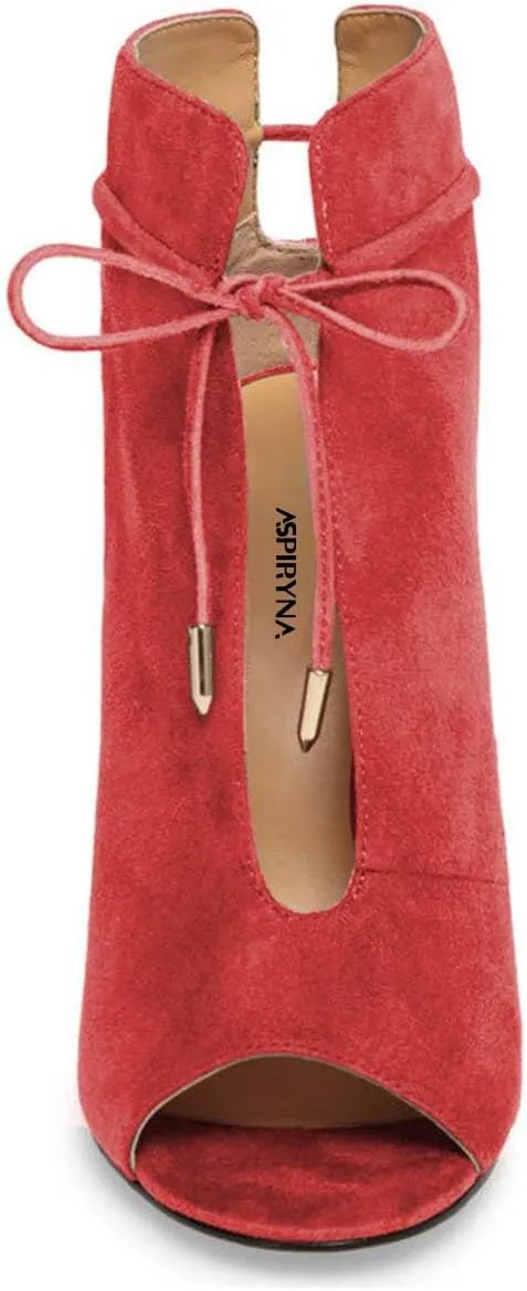 Women Chic Open Peep Toe Strappy Ankle Boots Chunky High Heel Lace up Stylish Party Prom Summer Sandal Booties Size 4-16 US