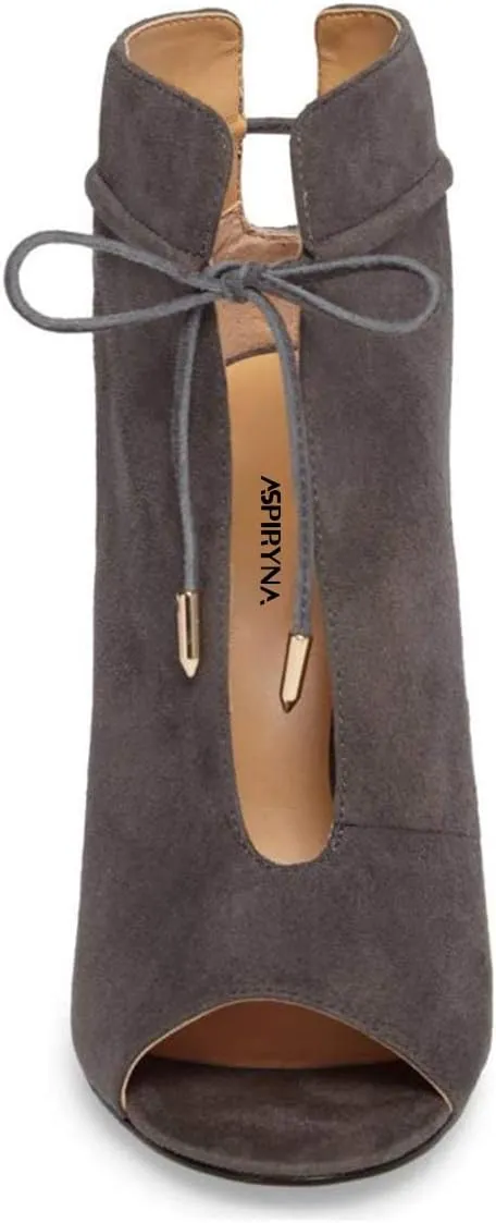 Women Chic Open Peep Toe Strappy Ankle Boots Chunky High Heel Lace up Stylish Party Prom Summer Sandal Booties Size 4-16 US