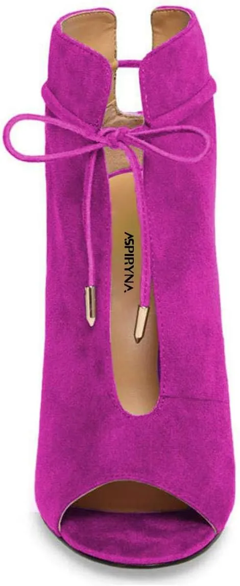 Women Chic Open Peep Toe Strappy Ankle Boots Chunky High Heel Lace up Stylish Party Prom Summer Sandal Booties Size 4-16 US