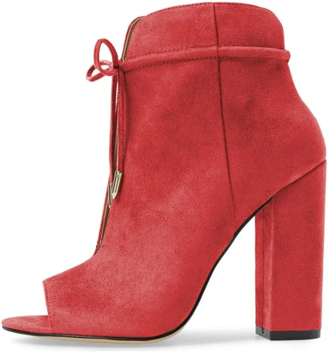 Women Chic Open Peep Toe Strappy Ankle Boots Chunky High Heel Lace up Stylish Party Prom Summer Sandal Booties Size 4-16 US