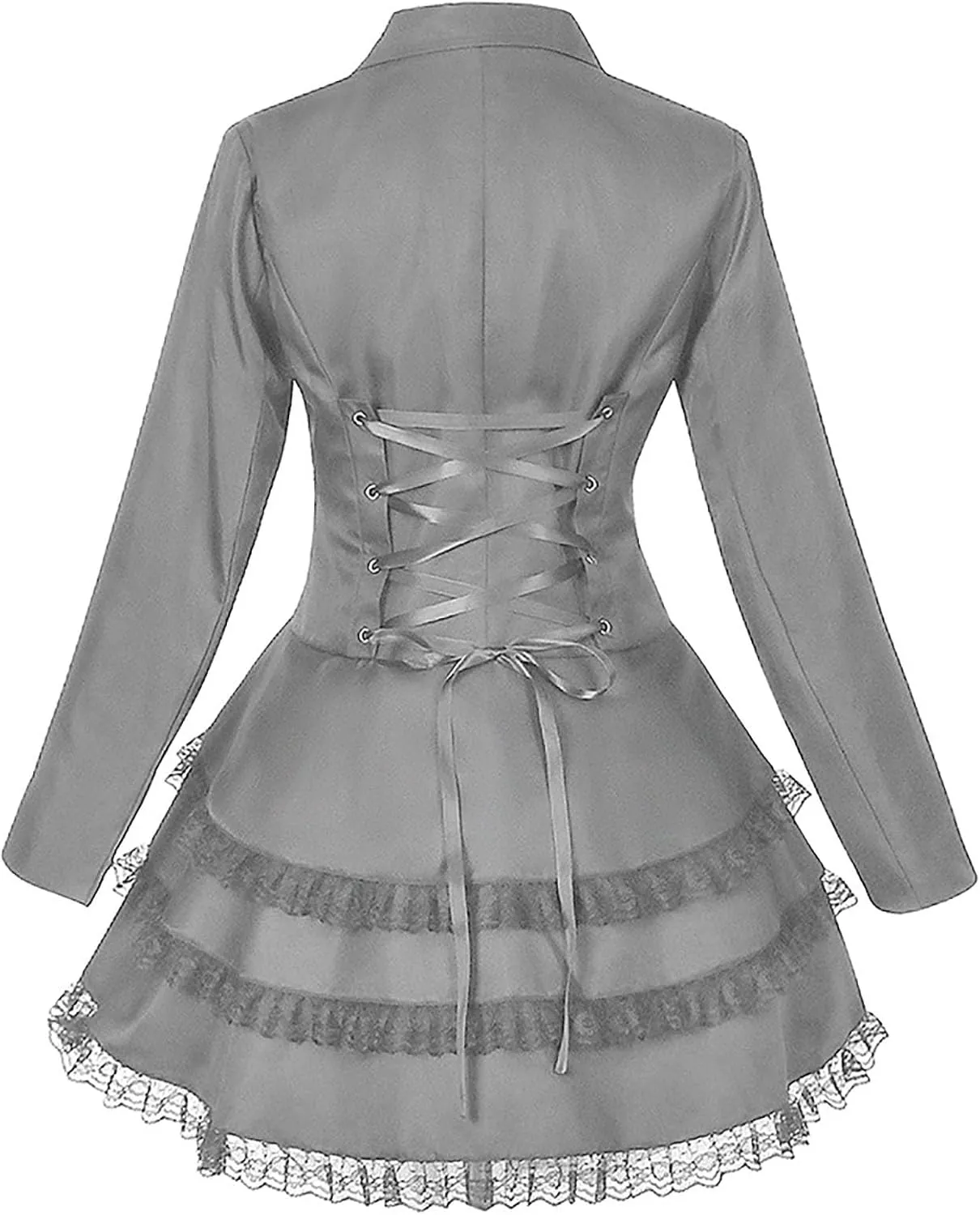 Women Double Breasted Victorian Steampunk Blazer Coat Jacket Tuxedo Gothic Tailcoat with Lace Hem Halloween Costumes