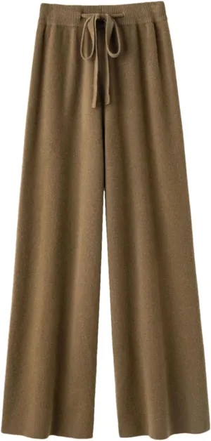 Women High Waist Lace Up Knitted Pants Casual Solid Knitted Loose Straight Pants Loose Fit Pants