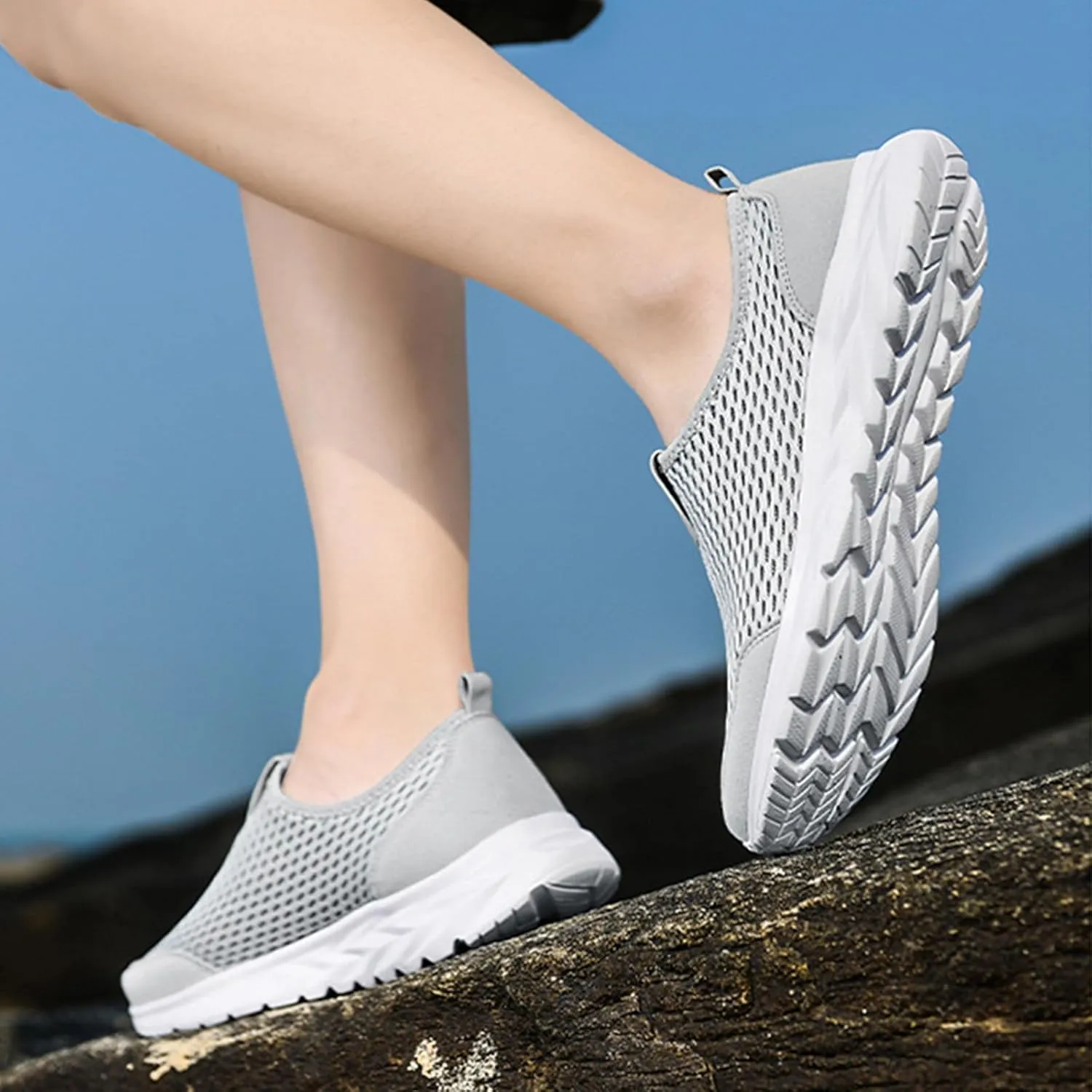 Women Men Breathable Slip-on mesh Loafers Lightweight Non-Slip Casual Walking Shoes Comfy and Running Leather Sneakers Summer Single Wide Width Comfort Ultralight Flats Hook & Loop Fashion
