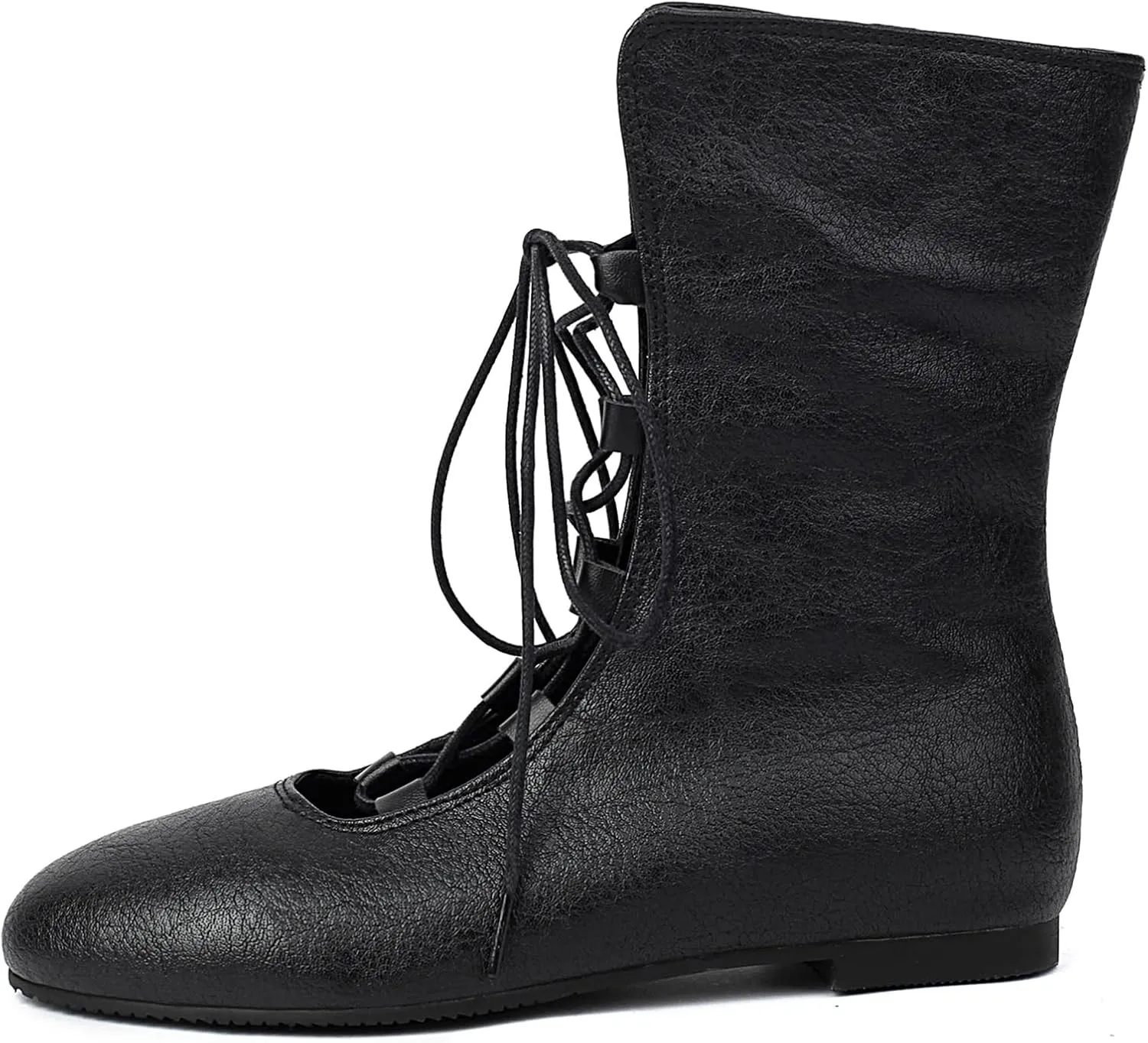 Women Vintage Flats Short Boots Lace Up COS Medieval Men's Faux Leather Gothic Shoes