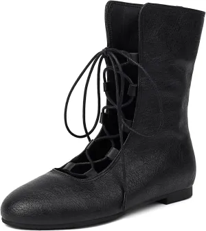 Women Vintage Flats Short Boots Lace Up COS Medieval Men's Faux Leather Gothic Shoes