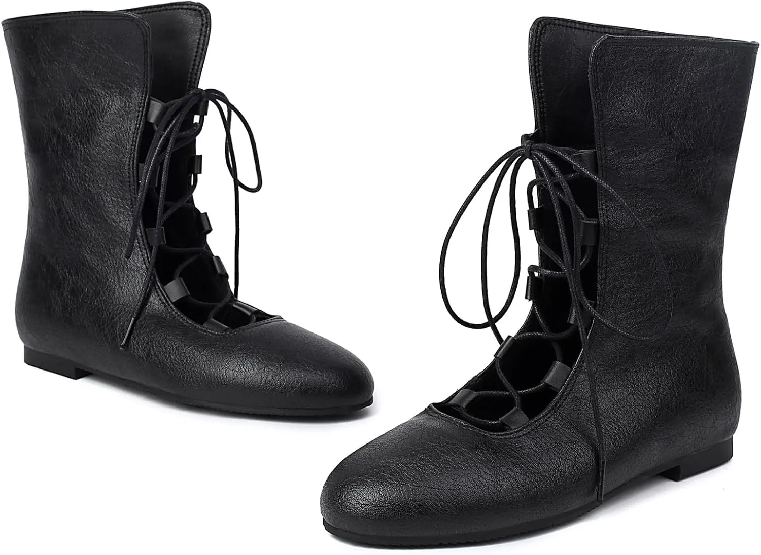 Women Vintage Flats Short Boots Lace Up COS Medieval Men's Faux Leather Gothic Shoes