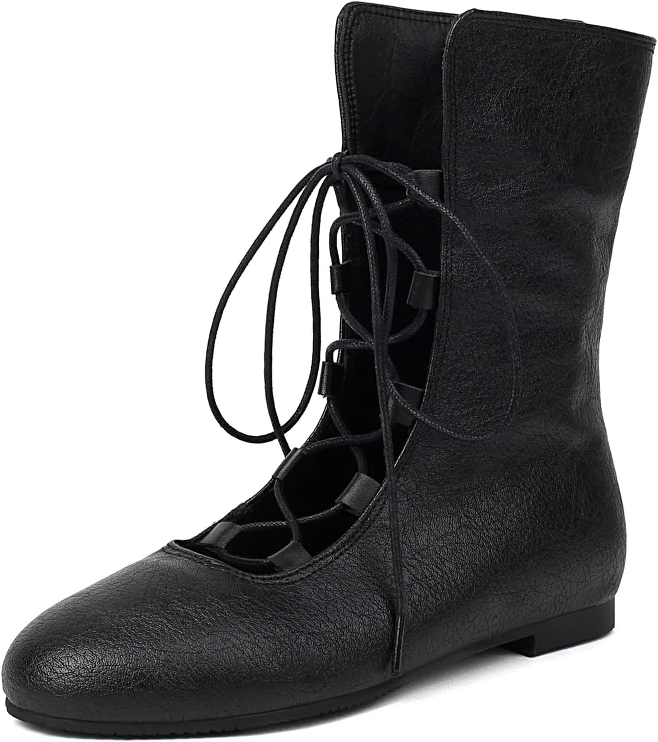 Women Vintage Flats Short Boots Lace Up COS Medieval Men's Faux Leather Gothic Shoes