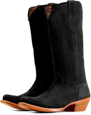 Women Vintage Low Chunky Heel Knee High Western Boots Slouchy Square-Pointed Toe Suede Cowboy Boots Pull On Two-Tone Burnished Mid Calf Cowgirl Boots Work Fall Winter Boot Comfort 4-11 M US