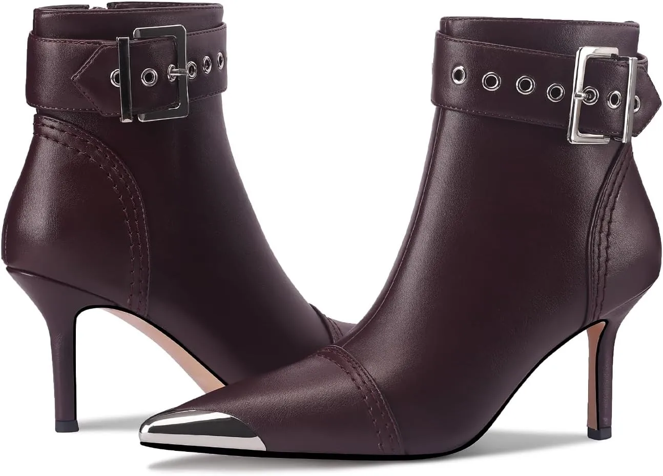 Women's Ankel Booties Metal Pointed Toe High Stilettos Heels Short Boots Belt Buckle Slide Zipper Trendey Show Dress Boots