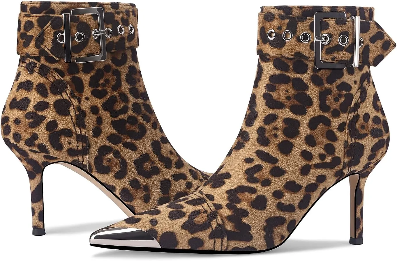 Women's Ankel Booties Metal Pointed Toe High Stilettos Heels Short Boots Belt Buckle Slide Zipper Trendey Show Dress Boots