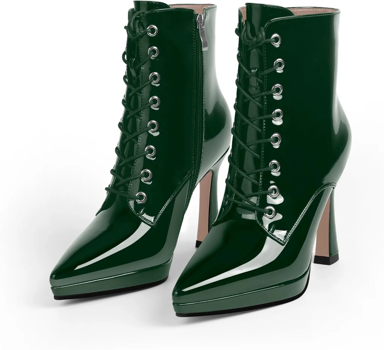 Women's Ankle Boots Platform Stilettos High Heel Pointed Toe Lace Up Dress Booties