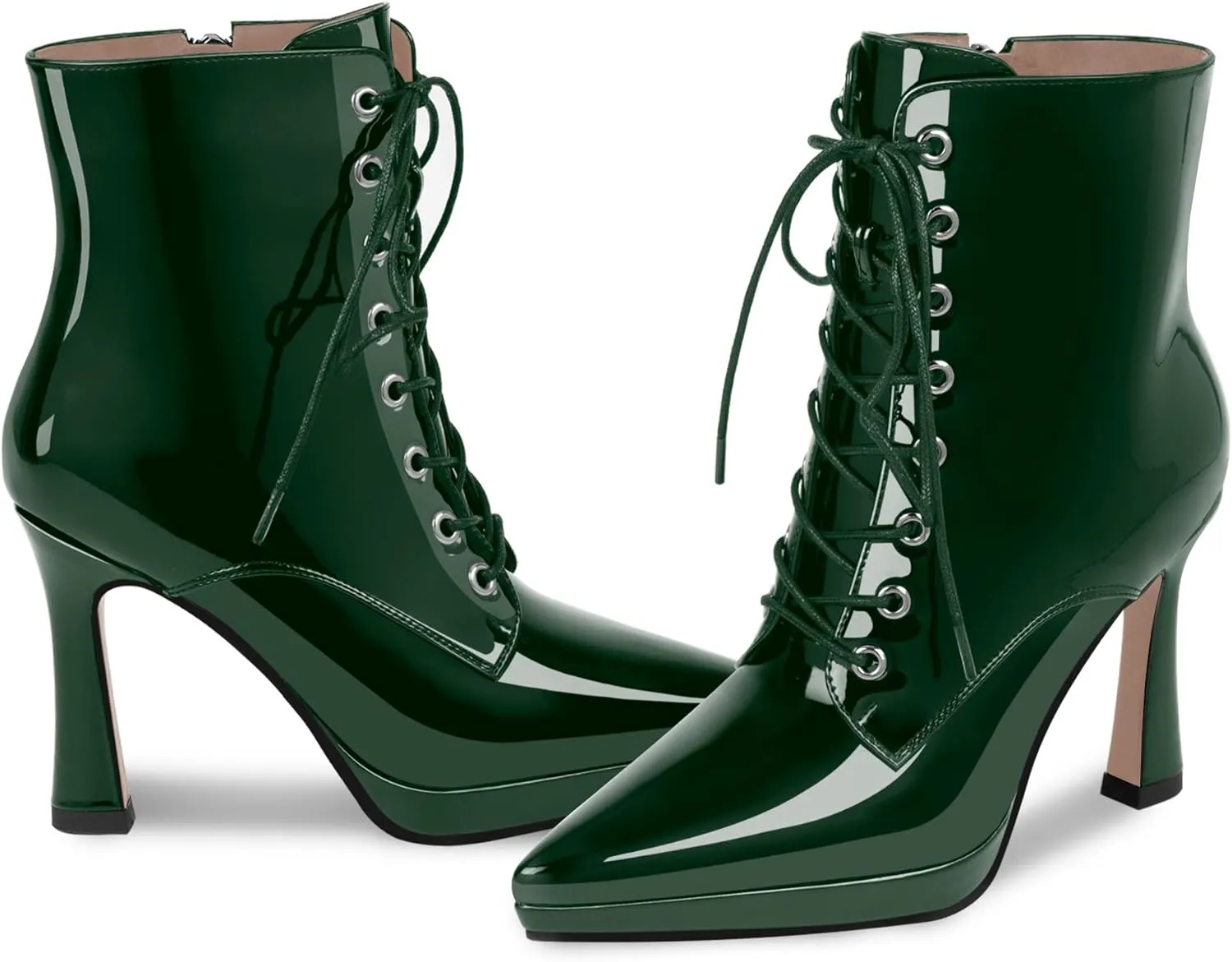 Women's Ankle Boots Platform Stilettos High Heel Pointed Toe Lace Up Dress Booties
