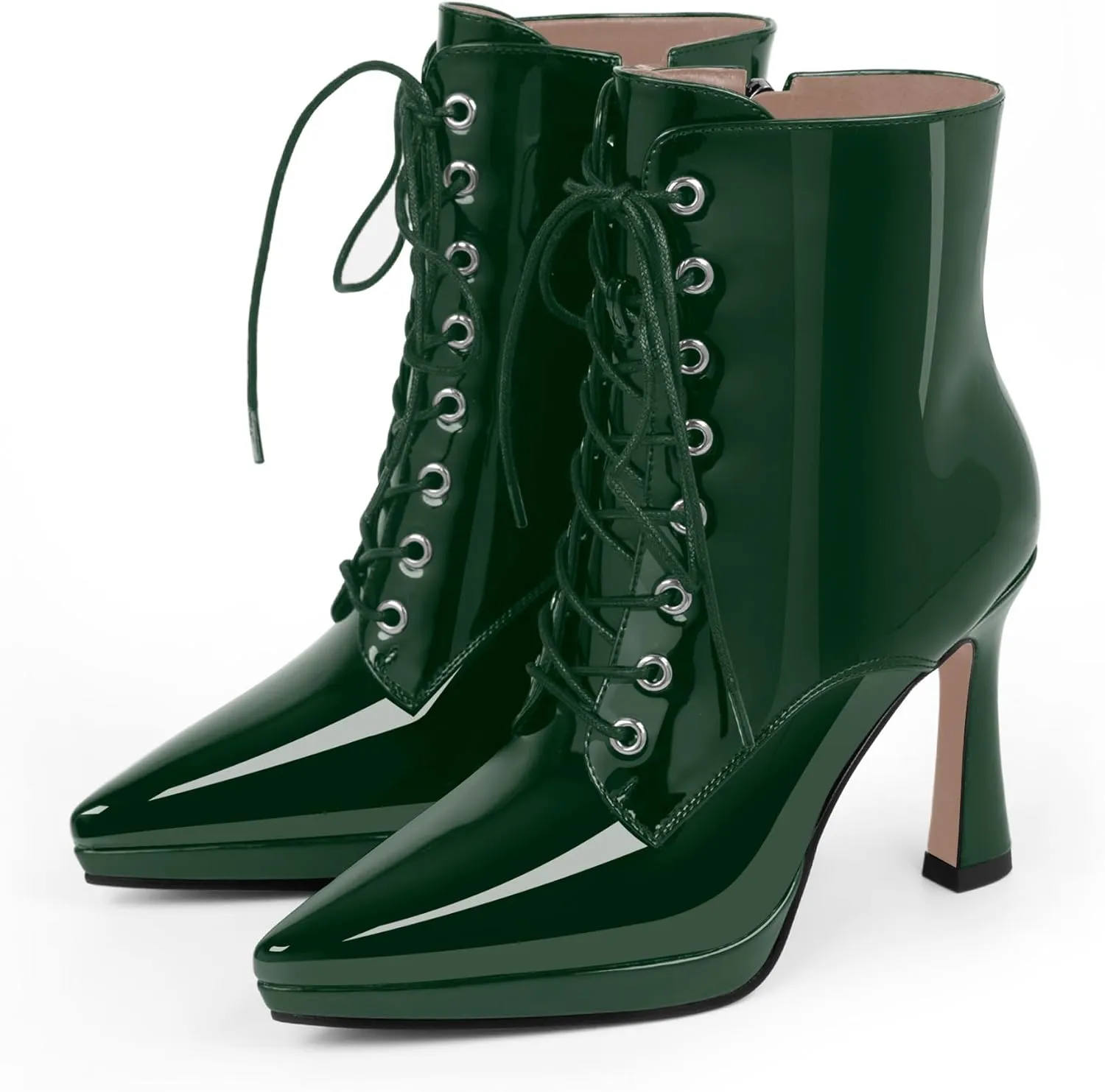 Women's Ankle Boots Platform Stilettos High Heel Pointed Toe Lace Up Dress Booties
