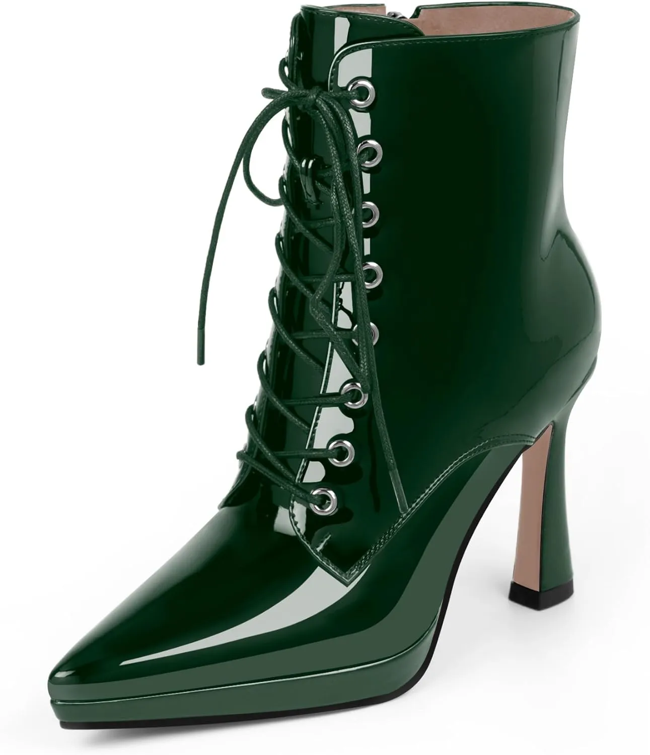 Women's Ankle Boots Platform Stilettos High Heel Pointed Toe Lace Up Dress Booties