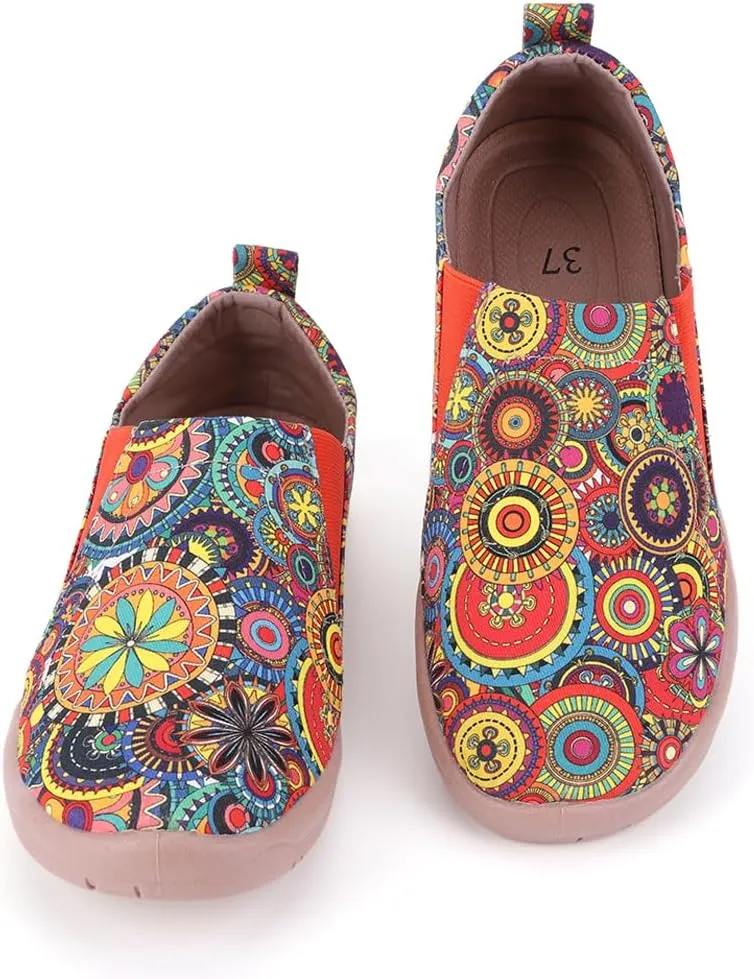 Women's Art Painted Casual Loafers Lightweight Slip On Canvas Walking Shoes Casual Flat Shoes Comfortable Boat Shoes Ladies Travel Shoes