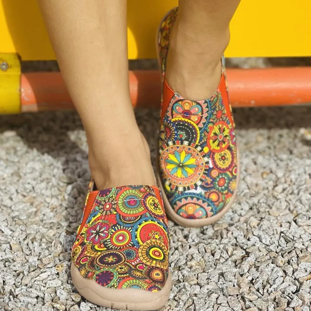 Women's Art Painted Casual Loafers Lightweight Slip On Canvas Walking Shoes Casual Flat Shoes Comfortable Boat Shoes Ladies Travel Shoes