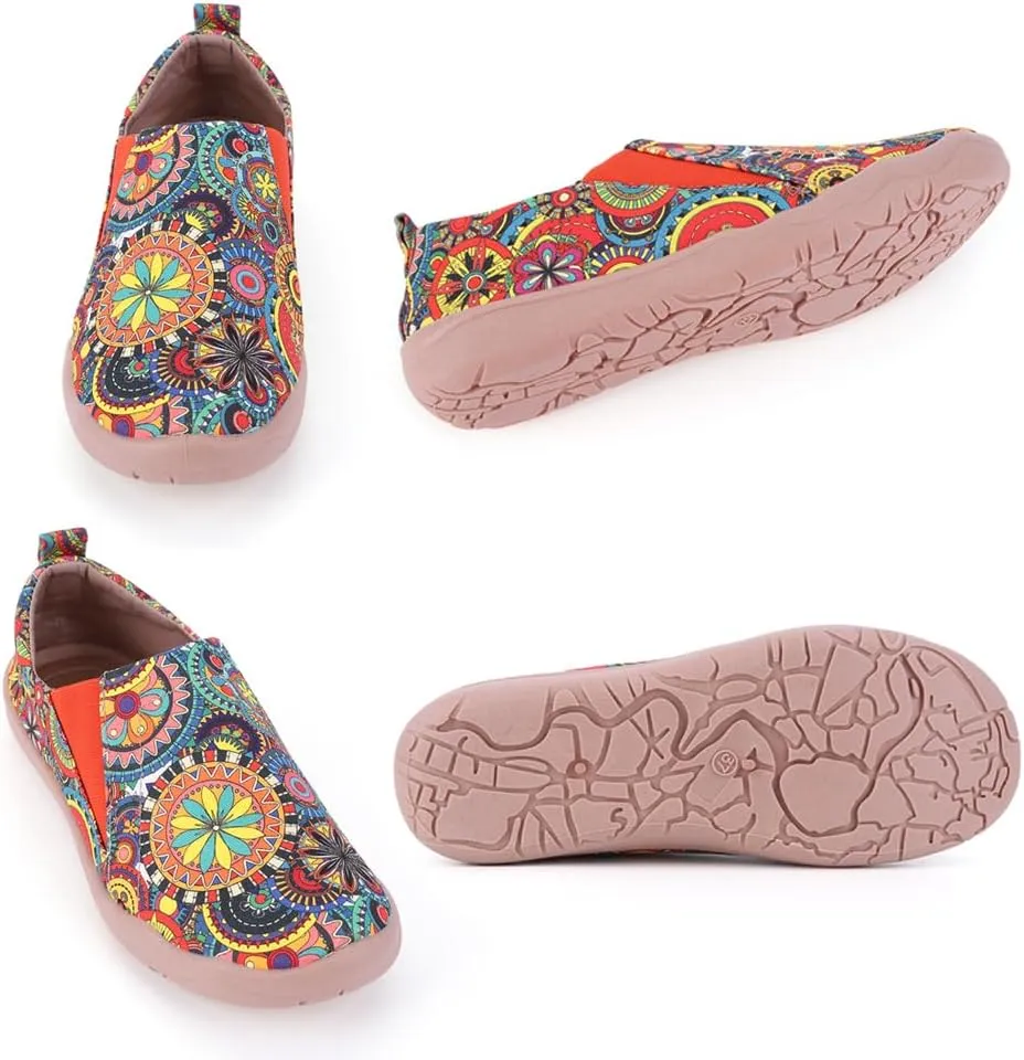 Women's Art Painted Casual Loafers Lightweight Slip On Canvas Walking Shoes Casual Flat Shoes Comfortable Boat Shoes Ladies Travel Shoes