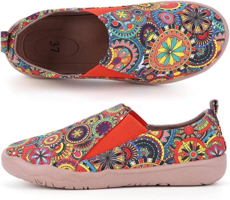Women's Art Painted Casual Loafers Lightweight Slip On Canvas Walking Shoes Casual Flat Shoes Comfortable Boat Shoes Ladies Travel Shoes
